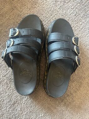 Dr. Martens womens Slide Sandal, Black Hydro Leather, 5 US